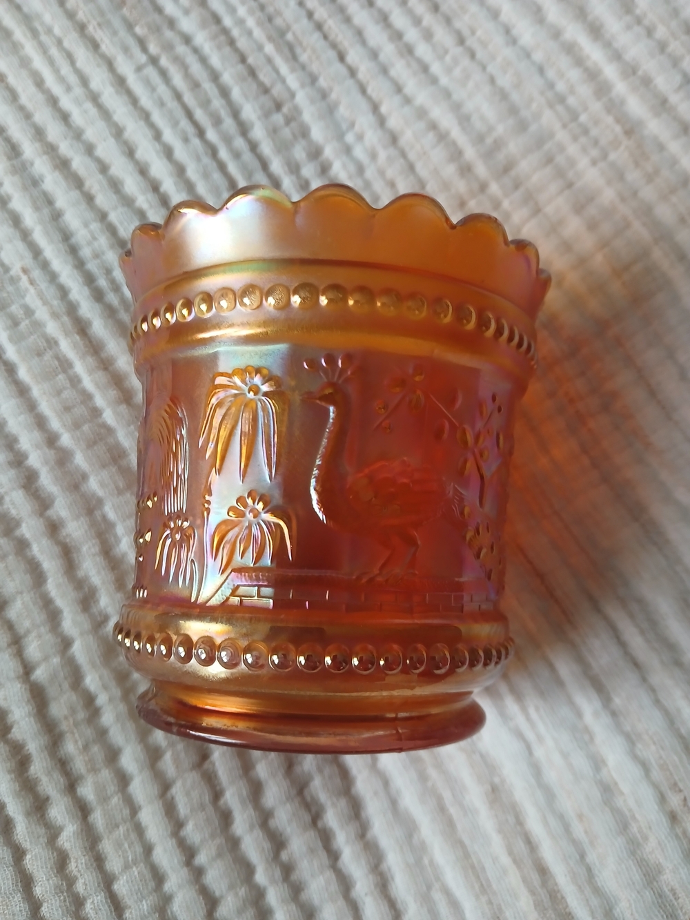 Antique Signed Northwood "Peacock at the Fountain" Marigold Carnival Glass Spoon